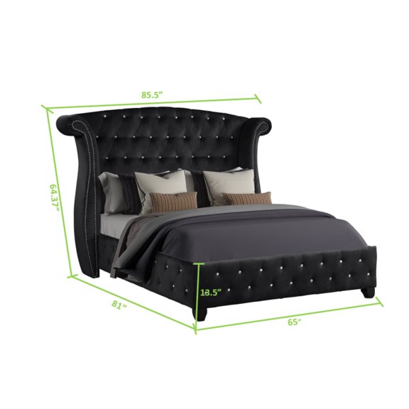 Sophia Upholstery Queen Size Bed Made With Wood in Black Color