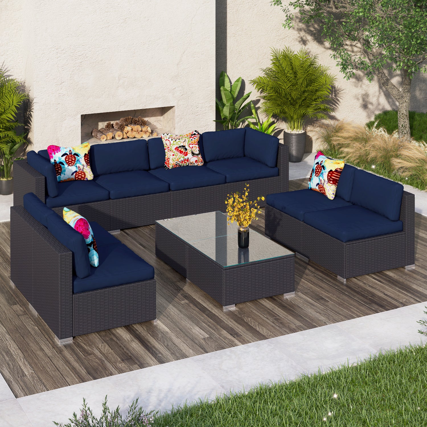 Sophia & William 10 Pcs Wicker Rattan Outdoor Sectionals Patio Conversation Sets - Blue - image 1 of 6