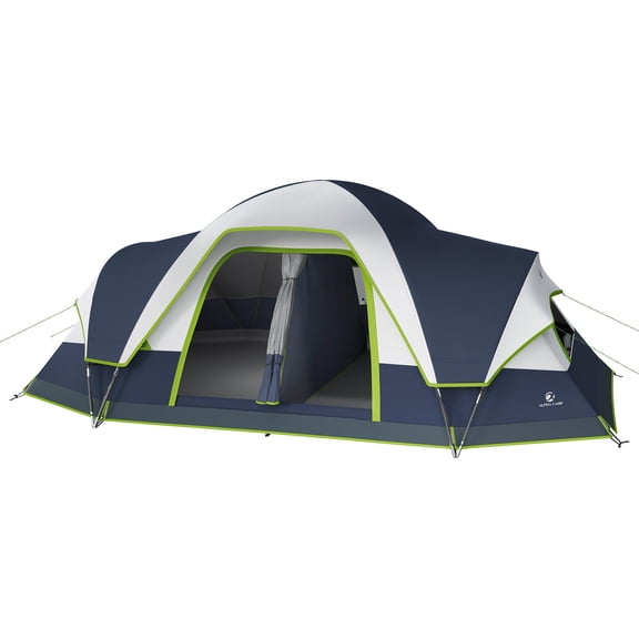Sophia & William 10 Person Camping Tent 18x9ft Cabin Tent with Removable Divider and Mesh Screen Windows, Blue