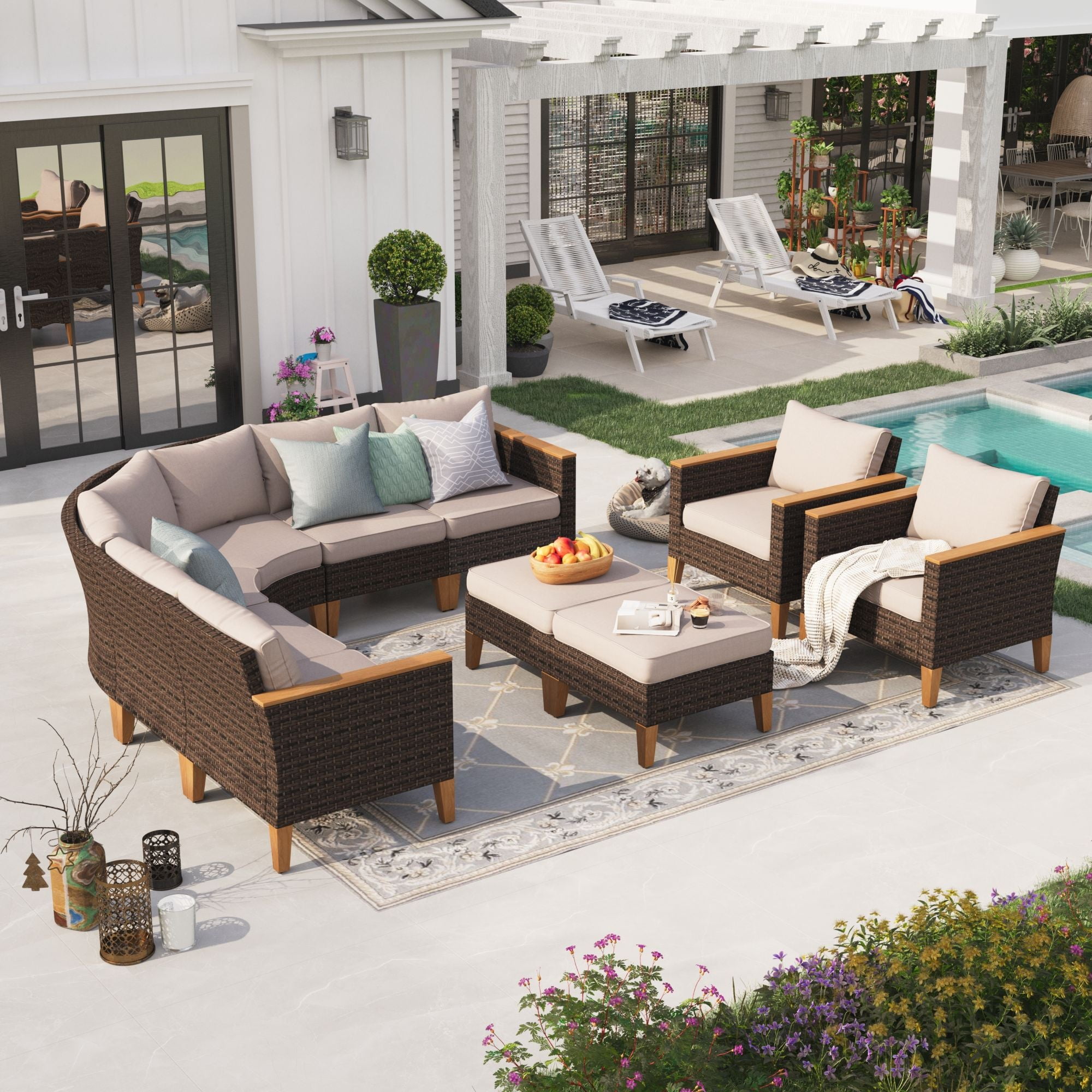 Sophia & William 10 Piece Outdoor Wicker Patio Conversation Sofa Set