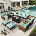 thumbnail image 1 of Sophia & William 10 Piece Outdoor Wicker Patio Conversation Sofa Set with Fire Pit Table, Turquoise, 1 of 7