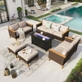 thumbnail image 1 of Sophia & William 10 Piece Outdoor Wicker Patio Conversation Sofa Set with Fire Pit Table, 1 of 9