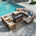 thumbnail image 1 of Alpha Joy 10 Pieces Outdoor Conversation Set with 56" Fire Pit Table Wicker Half-Moon Patio Furniture, Beige, 1 of 10