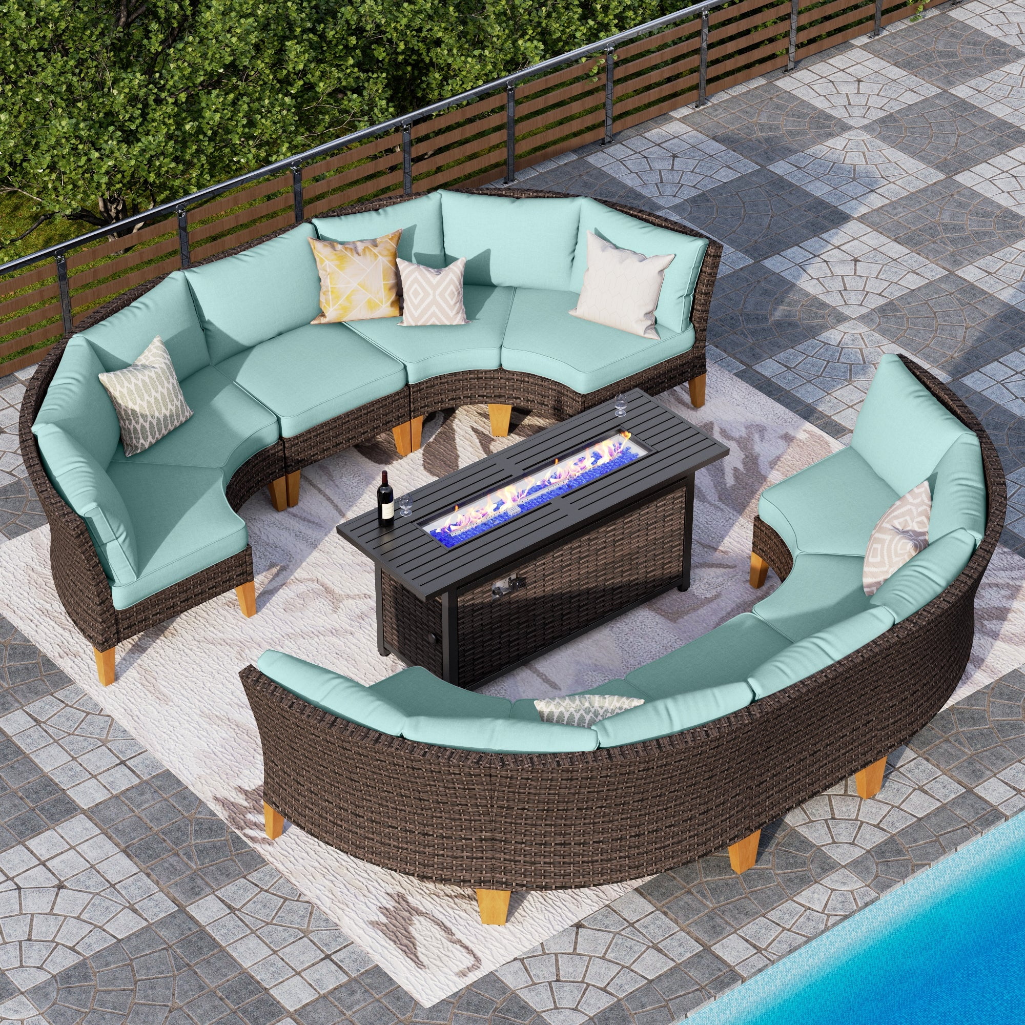 Sophia & William Outdoor Gas Fire Pit Table Set W/ Cushioned Swivel Dining Chairs, 5PCS (SAK63872)
