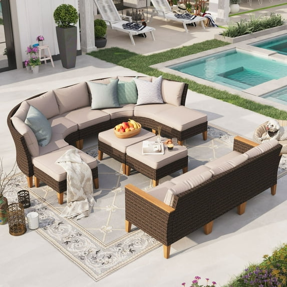Sophia & William 12 Piece Patio Furniture Set Outdoor Wicker Conversation Set