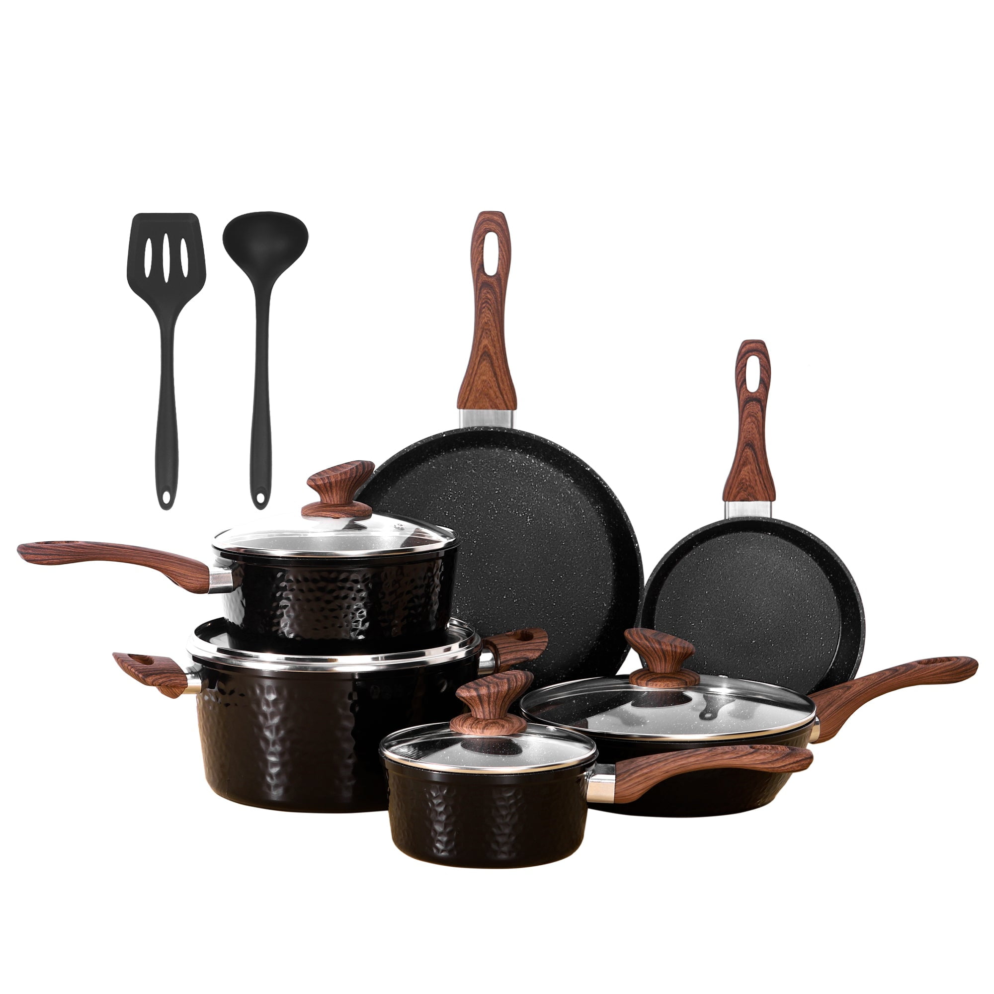 Sophia & William 12 Pieces Induction Nonstick Cookware Sets, Black