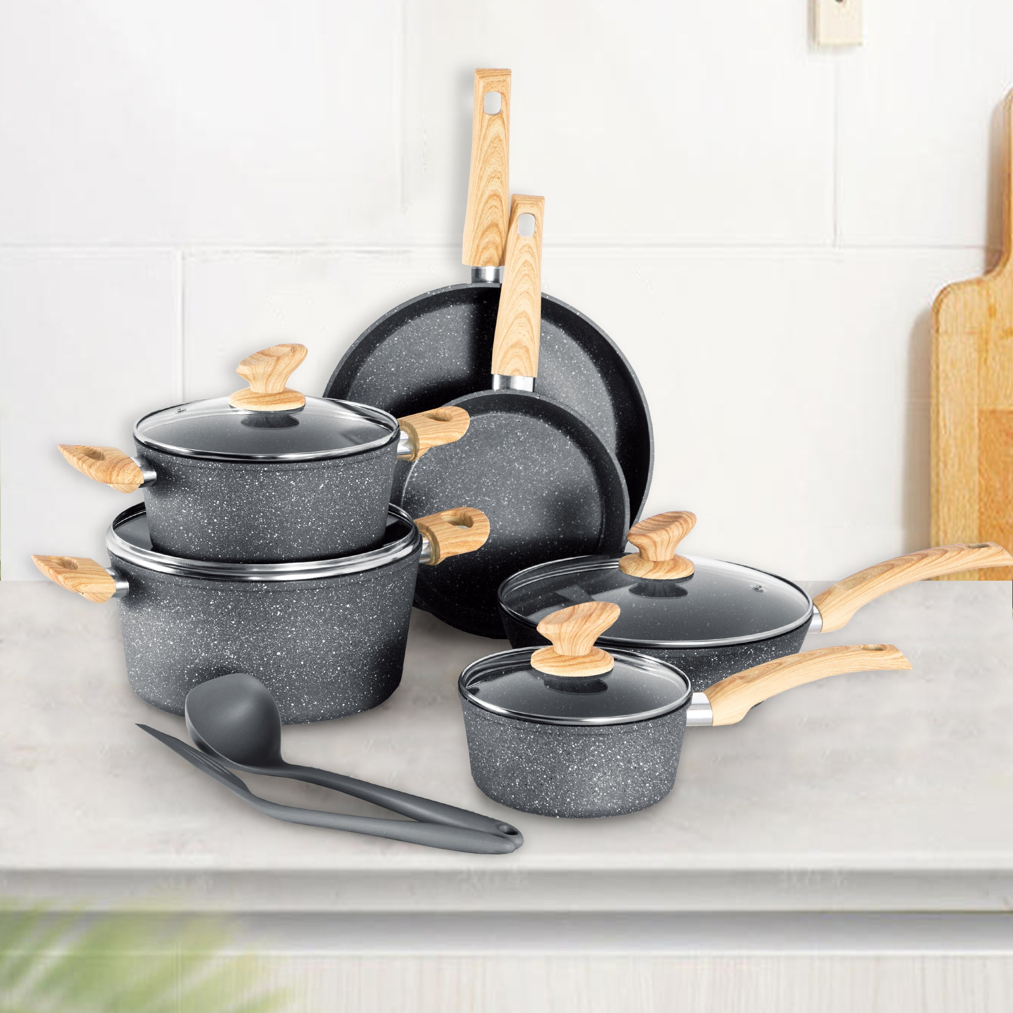 21 PCS kitchen Induction Cookware Set Granite Non Stick Pots and