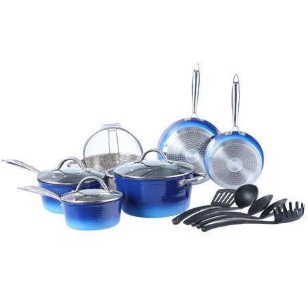 Sophia & William 15 Pieces Kitchen Nonstick Granite-Coated Cookware Set - Blue