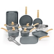 Sophia & William 17-Piece Nonstick Cookware Set, Granite Aluminum Pots and Pans, Blue Gray