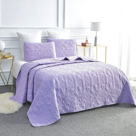 Sophia & William 2/3 Pieces Quilt Set, Reversible Microfiber Bedding Bedspread Coverlet Set Purple Twin 2 Piece