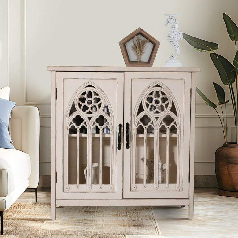 Sophia William 2 Door Retro Storage Cabinet with Church Design White