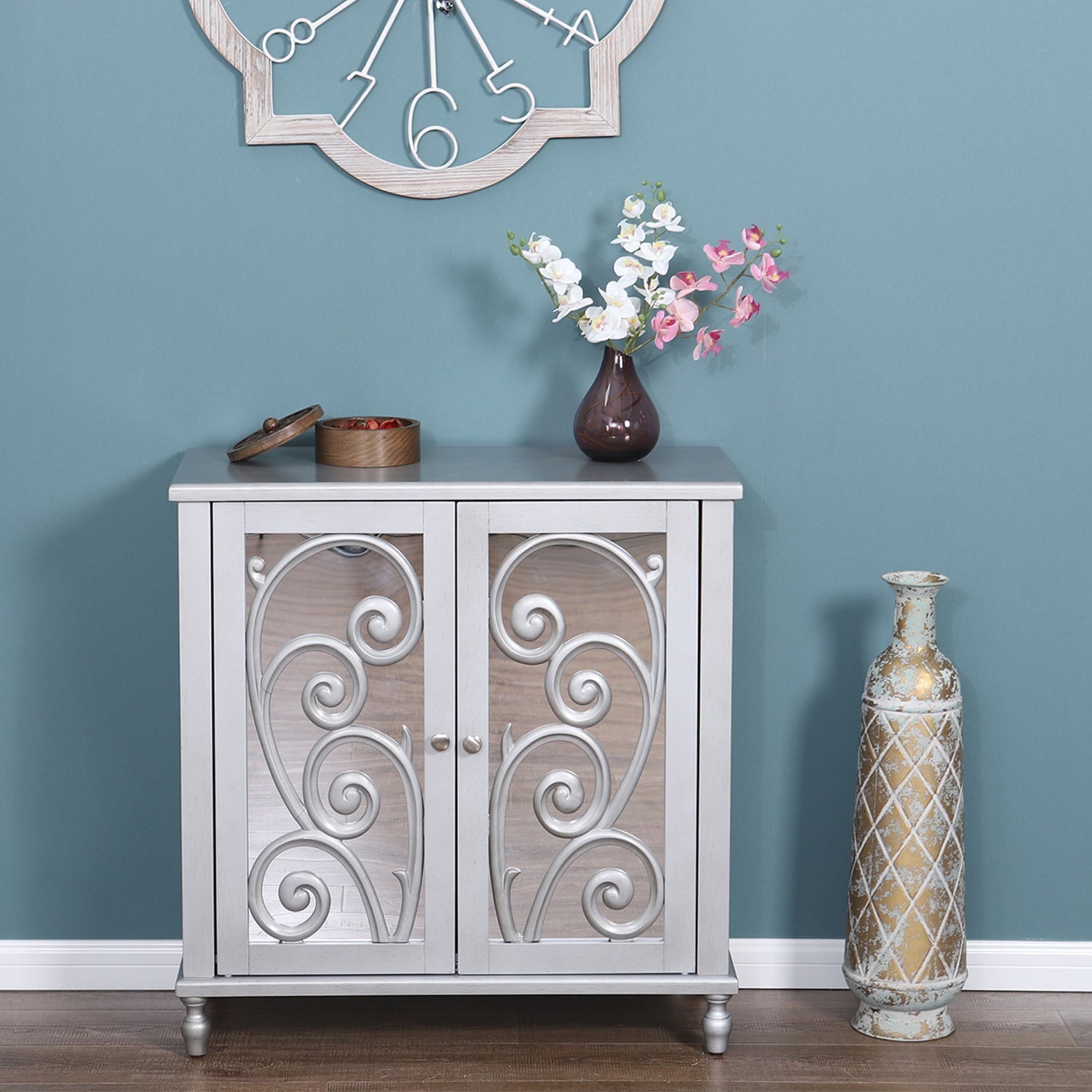 Sophia & William 2 Mirrored Accent Storage Cabinet, Silver