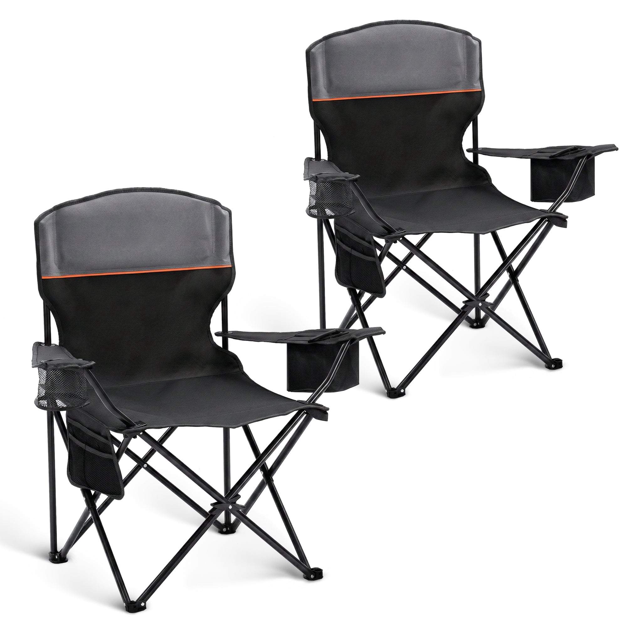 Sophia & William Camping Chairs 2 Pack Portable Outdoor Folding Chairs with Cooler Bag & Side Pocket, Black