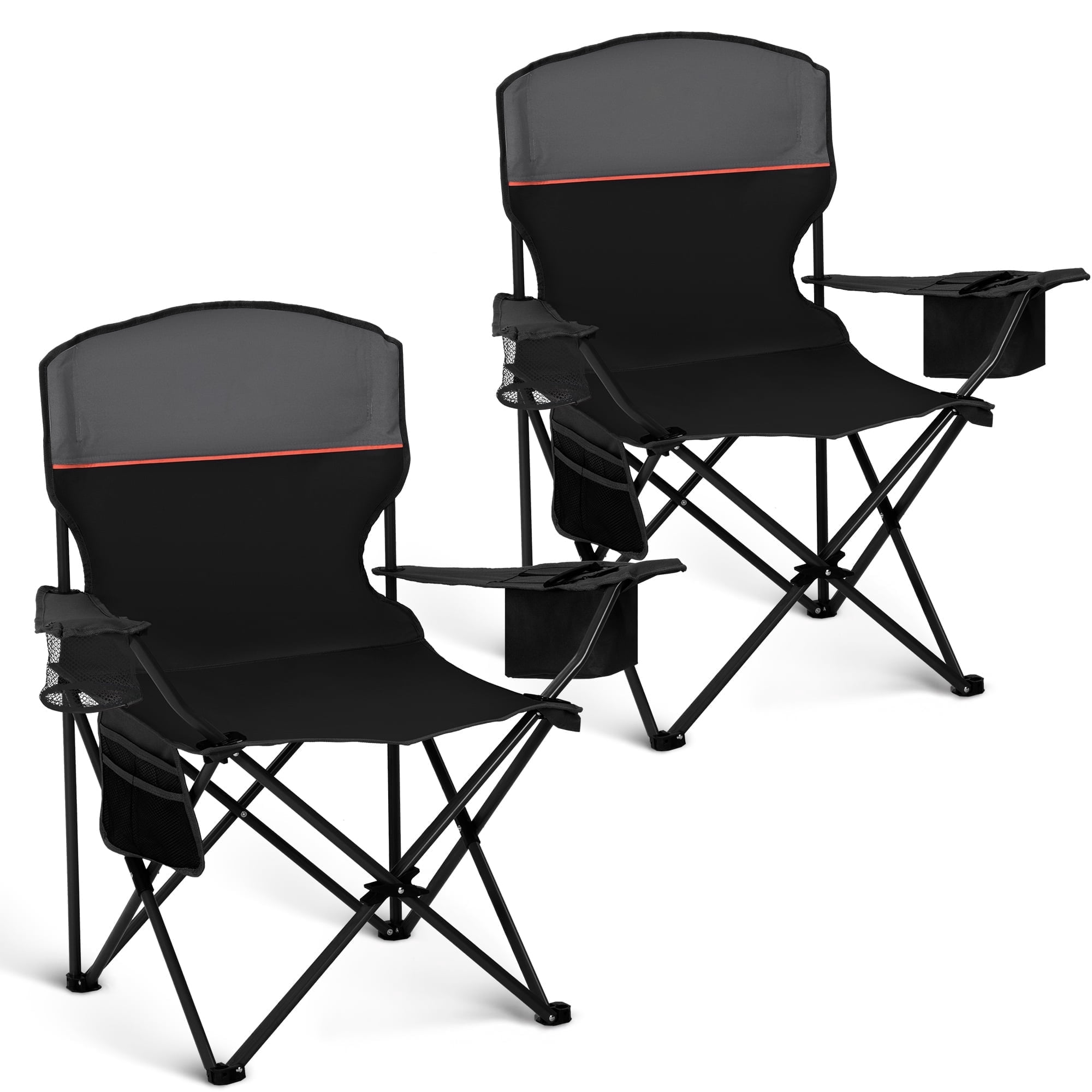 Sophia & William Camping Chairs 2 Pack Portable Outdoor Folding Chairs with Cooler Bag & Side Pocket, Black