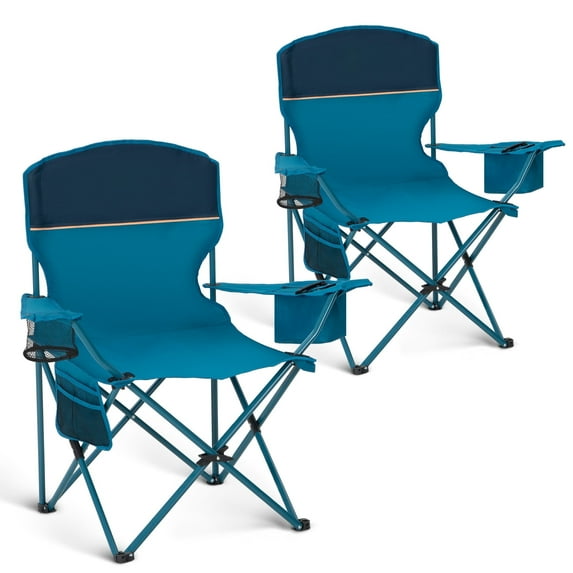 Sophia & William Camping Chairs 2 Pack Portable Outdoor Folding Chairs with Cooler Bag & Side Pocket, Blue