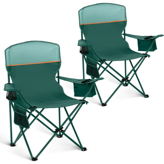 Sophia & William Camping Chairs 2 Pack Portable Outdoor Folding Chairs with Cooler Bag & Side Pocket, Green
