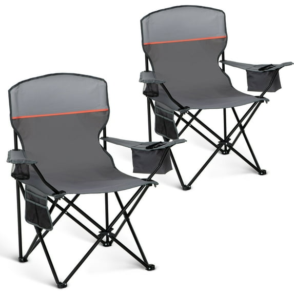 Sophia & William Camping Chairs 2 Pack Portable Outdoor Folding Chairs with Cooler Bag & Side Pocket, Grey