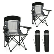 Sophia & William 2 Pack Oversized Camping Chair Portable Mesh Folding Chair with Cup Holder Supports Up to 450Lbs for Outdoor, Fishing, Beach, Backyard， Black