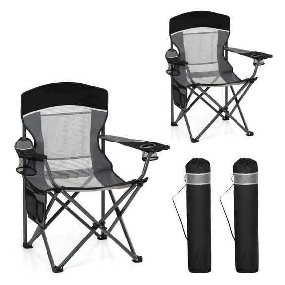 Sophia & William 2 Pack Oversized Camping Chair Portable Mesh Folding Chair with Cup Holder Supports up to 450Lbs for Outdoor, Fishing, Beach, Backyard, Black