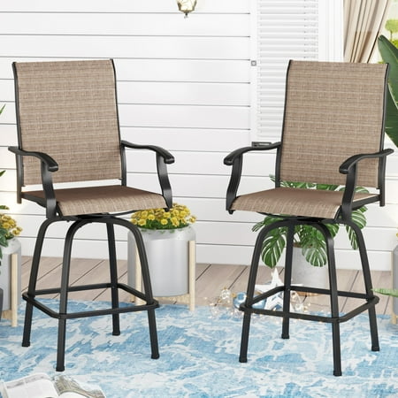 Sophia & William 2 Pcs Outdoor Swivel Metal Bar Stools Patio Counter Height Textilene Chairs for Garden, Backyard in Brown