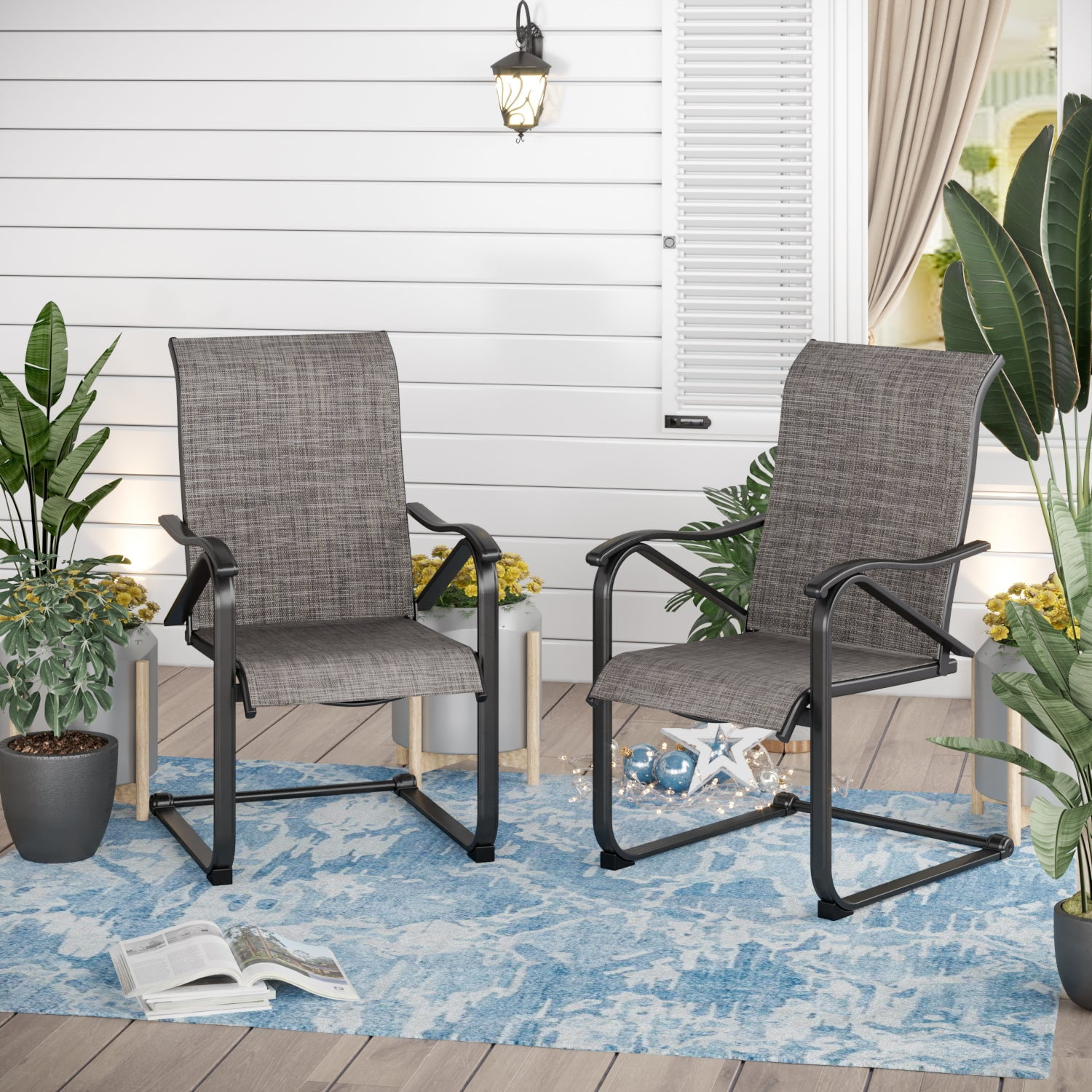 Sophia William 2 Piece Patio Dining Chairs Outdoor C Spring Steel Frame E Coating Gray Walmart