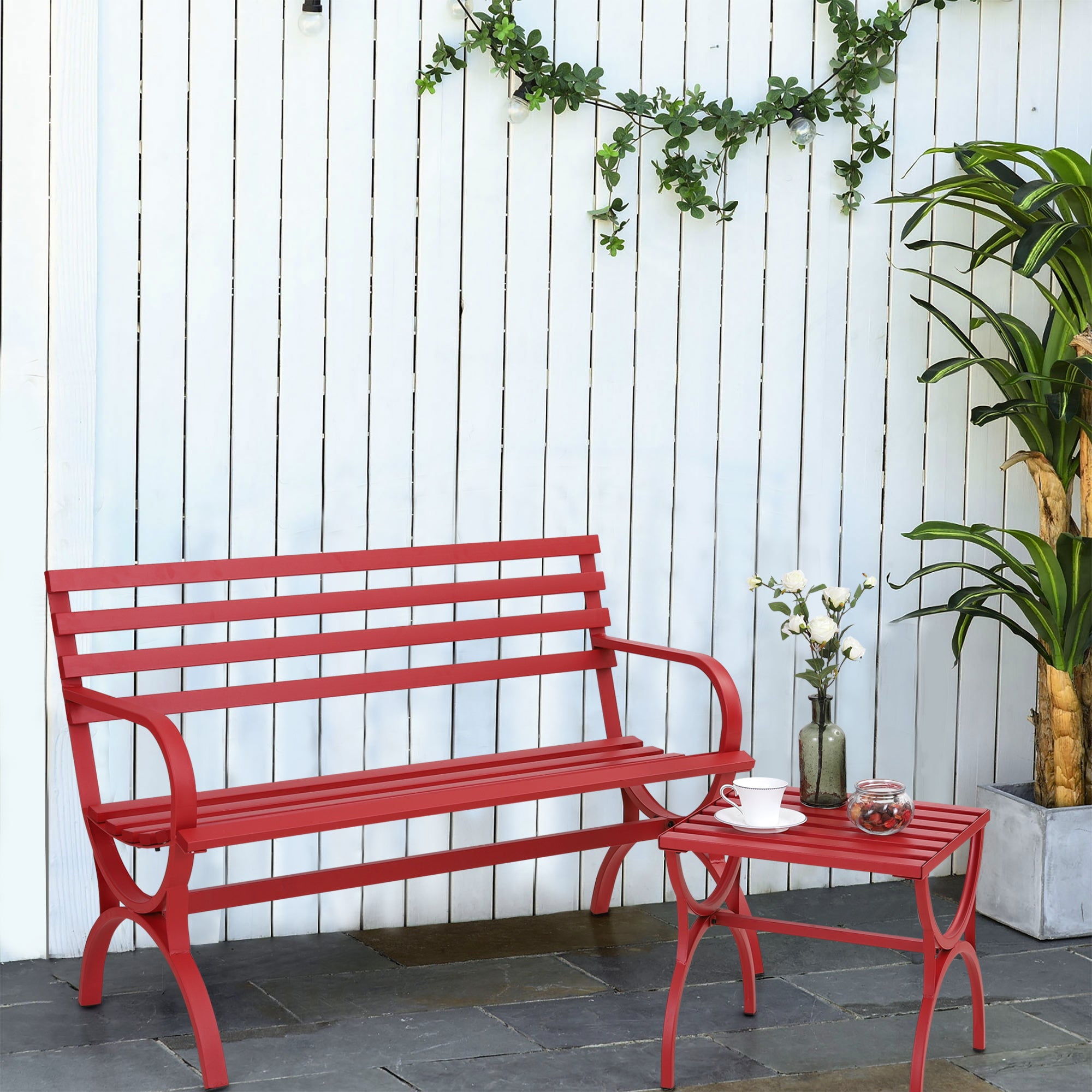 Outdoor bench outlet with side table