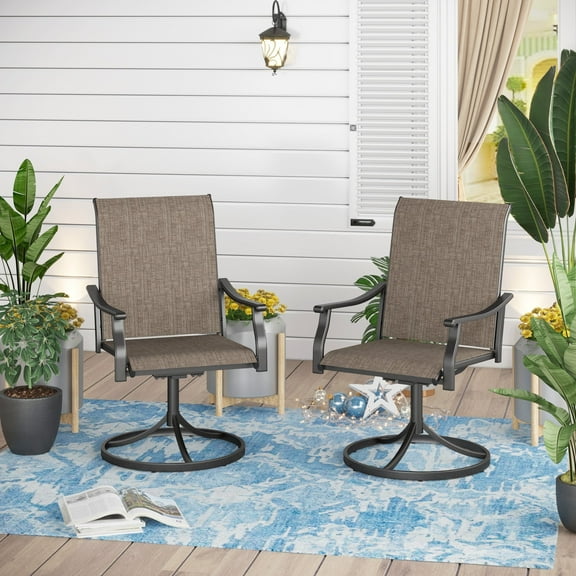 Sophia & William 2 Pieces Outdoor Patio Swivel Dining Chairs with Textilene Fabric & Steel Frame, Grayish-brown