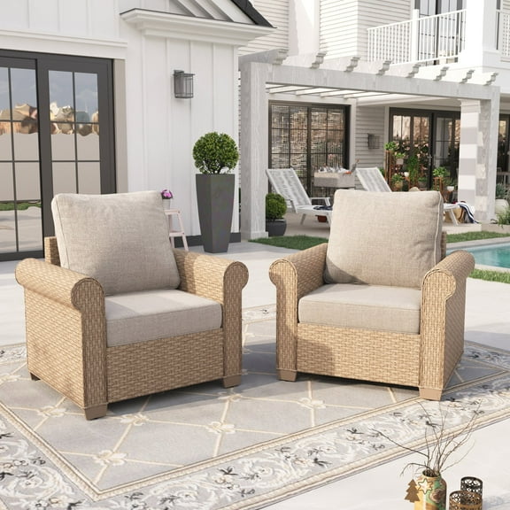 Sophia & William 2 Pieces Wicker Patio Furniture Set Outdoor Conversation Set with Cushions, Beige