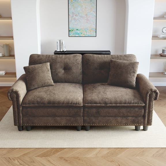 Sophia&William 2-Seat Modular Sectional Sofa Set, Mid-Century Chenille Cloud Couch Oversized Sofa with Retro Nailhead Trim and 2 Throw Pillows for Living Room, Taupe