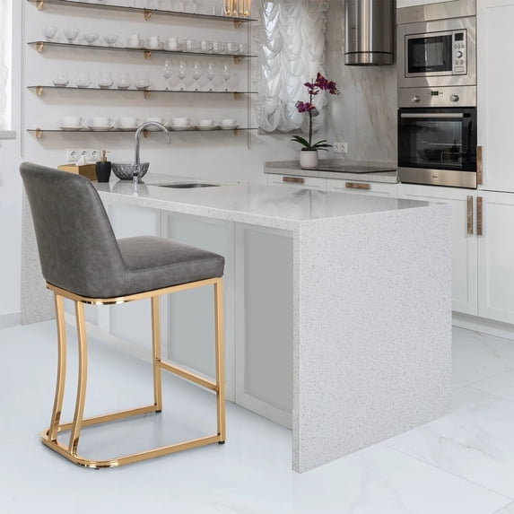 Sophia & William 24" PU Leather Counter Height Bar Stool with Backrest-Gray