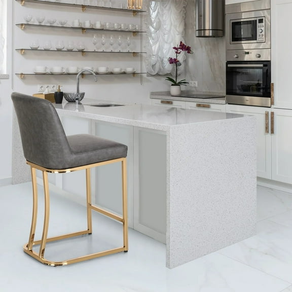 Sophia & William 24" PU Leather Counter Height Bar Stool with Backrest-Gray