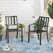 Sophia & William 2PCS Outdoor Patio Metal Dining Seating Chairs Iron Stackable Chair with Armrest, Black