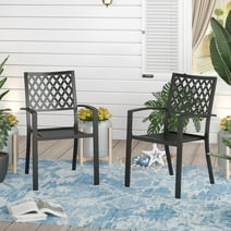 Sophia & William 2PCS Outdoor Patio Wrought Iron Arm Dining Chairs Metal Stackable Furniture Chairs, Black