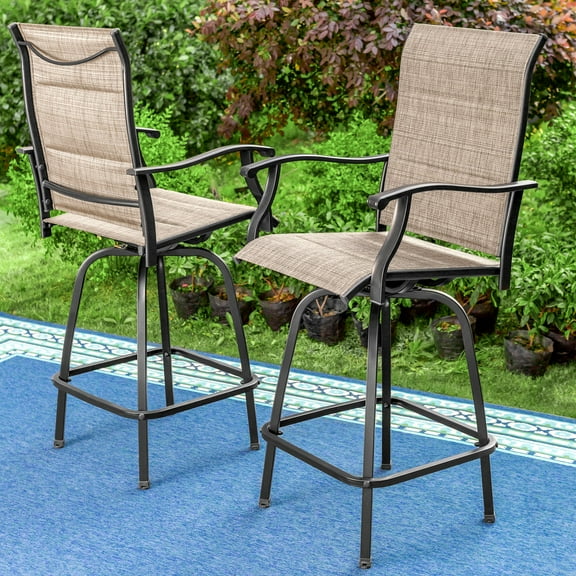 Sophia & William 2Pcs Outdoor Bar Stools Patio Metal Swivel Bar Stools Padded Height Textilene Chairs
