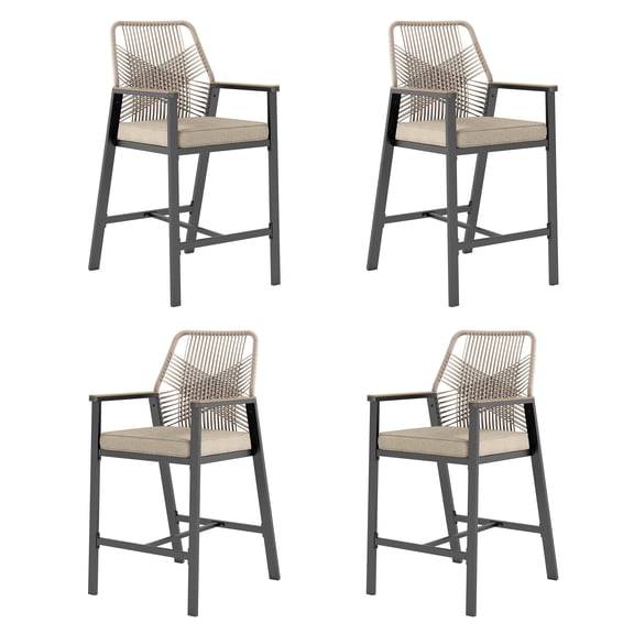 Sophia & William 2Pcs Outdoor Patio Bar Stools Wicker Rattan Counter Height Chairs