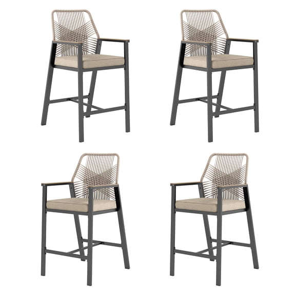 Sophia & William 2Pcs Outdoor Patio Bar Stools Wicker Rattan Counter Height Chairs