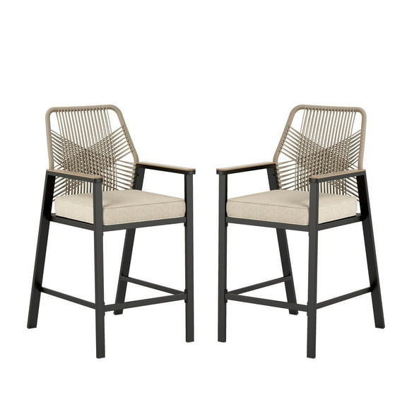 Sophia & William 2Pcs Outdoor Patio Bar Stools Wicker Rattan Counter Height Chairs