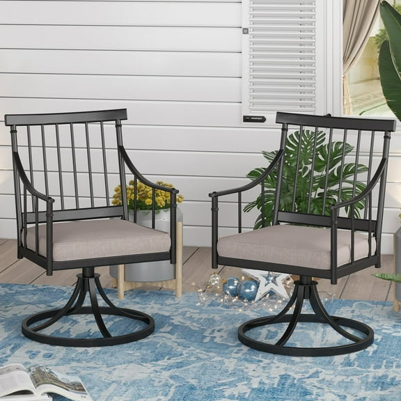 Sophia & William 2Pcs Swivel Patio Dining Chairs Outdoor Metal Armchairs with Cushions- Black & Beige