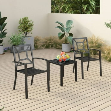 Sophia & William 3 Peices Patio Outdoor Bistro Set Metal Dining Chairs with Side Table - Black