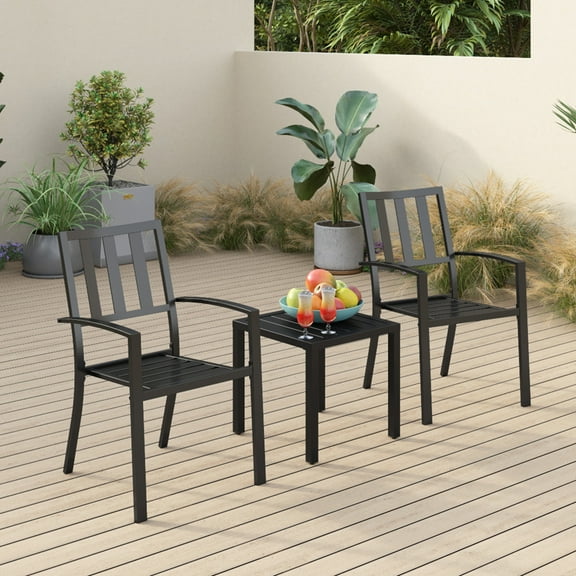 Sophia & William 3 Peices Patio Outdoor Bistro Set Metal Dining Chairs with Side Table - Black