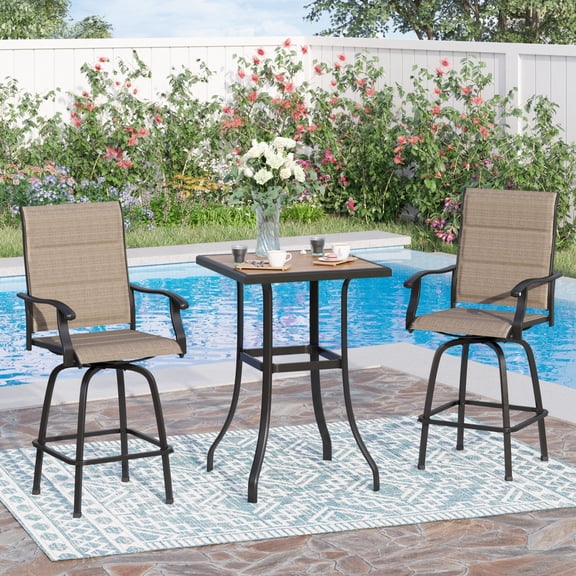 Sophia & William 3 Piece Outdoor Bar Set Patio Bar Height Swivel Padded Chairs Patio Textilene Bar Stools and Table Bistro Set