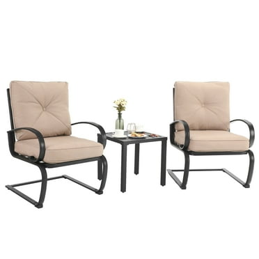 Sophia&William 3-Piece Outdoor Bistro Set Patio Dining Set C-Spring Chairs and Side Table,Beige