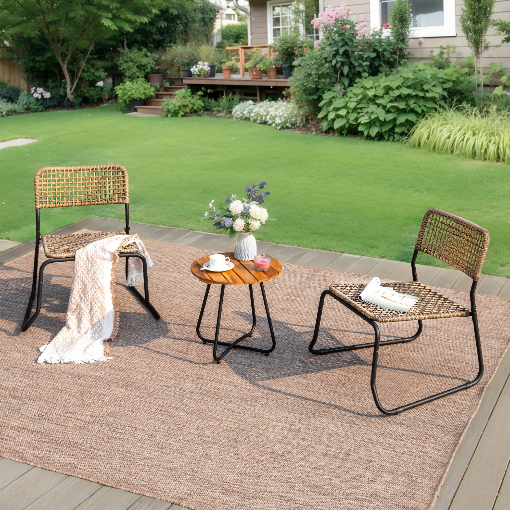 Sophia & William 3-Piece Wicker Outdoor Bistro Set Patio Furniture Set ...