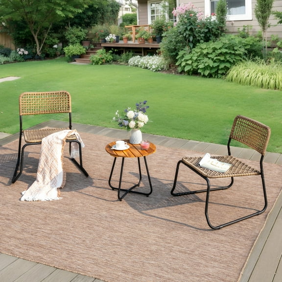 Sophia & William 3-Piece Wicker Outdoor Bistro Set Patio Furniture Set with Steel Frame and Coffee Table, Brown