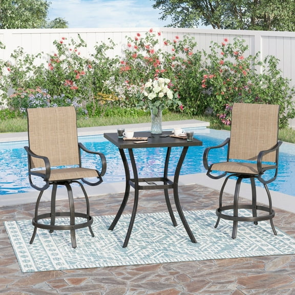 Sophia & William 3 Pieces Patio Outdoor Metal Bar Stools and Height Table Furniture Set Textilene Bistro Set