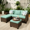 thumbnail image 1 of Sophia & William 3 Pieces Wicker Patio Furniture Set Outdoor Couch with 2 Ottomans and Blue Cushions, 1 of 7
