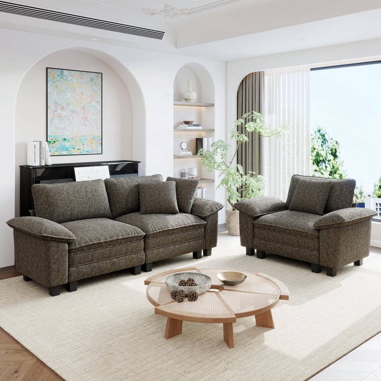 S、M、L Sophia&William 3-Seat Modular Sectional Sofa Sets, Modern Chenille