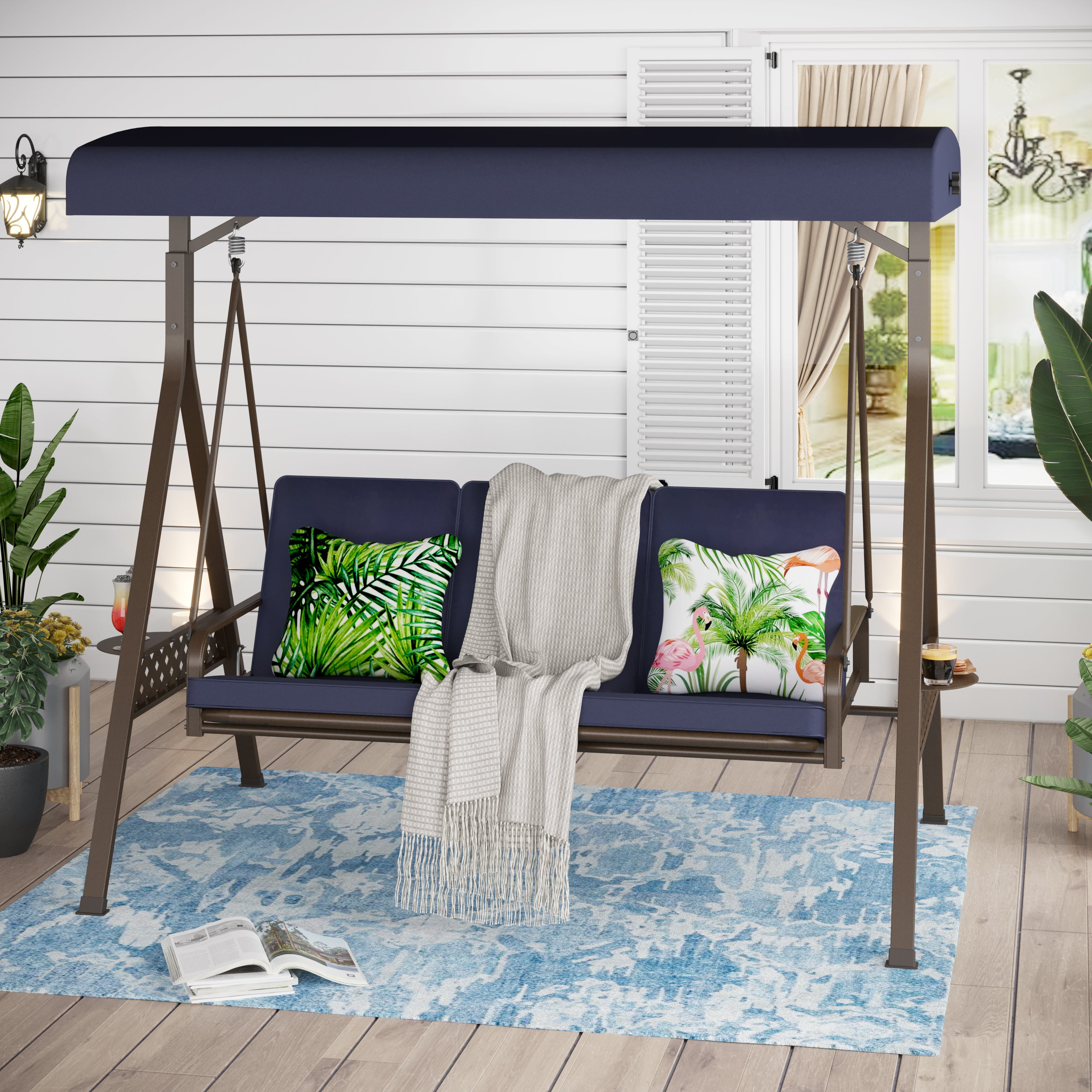 Sophia & William 3Seat Outdoor Converting Canopy Swing Glider Patio Hammock with Side Table