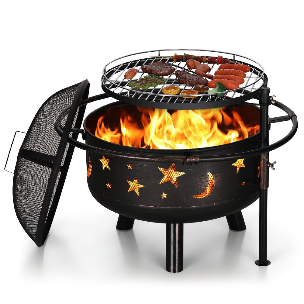 Sophia & William 30″ 2 in 1 Wood Burning Fire Pit for Camping Picnic Bonfire with with Cover, Poker, BBQ Net – Black Sansujyuku sansujyuku.com