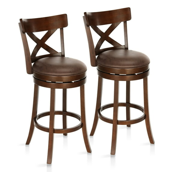 Sophia & William 30" Swivel Bar Stools, Set of 2 with Cross Back Durable Wood Frame Padded Counter Stools for Kitchen Island,Brown